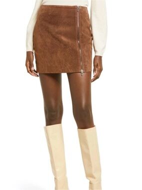 BLANKNYC Zip Suede Miniskirt In Caramel Macchiato Size 26 NEW